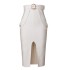 New High Waist Step Skirt Tight Elastic Waist Belt Button Bandage Half Body Skirt Sexy Split Mid length Skirt