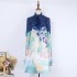 Real shot spot celebrity same style stand up collar tie bow tie color blocked printed loose short skirt satin dress