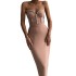 Foreign trade new solid color temperament strapless bandage dress European and American sexy diamond studded party dress dress