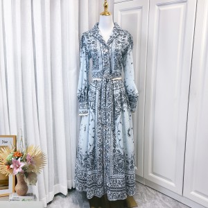 Real shot spot positioning: Printed single breasted light luxury design sense, patchwork lace shirt top, long half skirt set for women