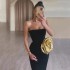 2024 European and American new fashionable three-dimensional gold flower strapless bandage dress, socialite party dress