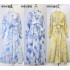 Real time spot design sense for spring and summer new item, stand up collar, single breasted strap, waist cinching, long skirt, printed cotton and linen dress for women