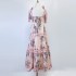 Real shooting spot Australian design printed camisole vacation style dress with lace up high waist and large swing cotton and linen skirt