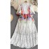 Retro court style bubble short sleeved stand up collar slimming A-line water-soluble hook flower hollow lace dress dress