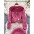 Advanced style with a luxurious touch, women's winter woolen cardigan jacket+split mid length skirt