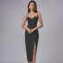 Cross border new 2023 European and American sexy diamond studded socialite temperament suspender slit bandage dress banquet dress