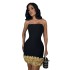 Cross border design between Europe and America, three-dimensional gold flower, sexy strapless bandage dress, socialite party, niche dress, short skirt