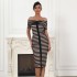 Cross border European and American sexy one shoulder striped patchwork bandage dress party party dress