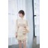 Retro court socialite temperament standing collar lantern long sleeved waist cinching slimming A-line pleated ruffle edge cake dress