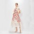 Real shooting of high-end Australian niche dresses in stock, three-dimensional flower positioning printing, vacation style lace up mid length skirts for women