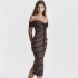 Cross border European and American sexy one shoulder striped patchwork bandage dress party party dress