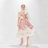 Real shooting of high-end Australian niche dresses in stock, three-dimensional flower positioning printing, vacation style lace up mid length skirts for women