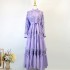 Real time spot three color retro design with three-dimensional lace patchwork lapel and large swing dress, vacation long skirt