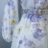 Real time stock of 2025 spring and summer new RTW violet flower pattern single breasted buckle with belt fashionable dress