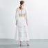 Real shot spot square collar high street design sense splicing lace hollow out large lantern sleeve dress with exposed waist vacation skirt