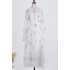 Real shooting spot French temperament white printed patchwork lace heavy button V-neck dress long skirt big swing for women