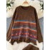 Bohemian style round neck striped fringed knitted sweater+high waist slimming mid length skirt autumn and winter set