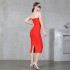 Foreign trade new solid color temperament strapless bandage dress European and American sexy diamond studded party dress dress