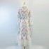 Autumn new Australian noblewoman niche light luxury French printed slim fit long sleeved dress with pockets in the middle and long sections