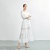 Real shot spot square collar high street design sense splicing lace hollow out large lantern sleeve dress with exposed waist vacation skirt