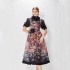 Real time spot Australian design positioning printed flower heavy industry lace up retro dress+suspender two-piece set