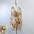 Real time spot European and American style countryside fresh printed chiffon single breasted vacation dress short skirt+printed suspender