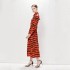 Real time spot new spring and autumn red leopard print dress with pockets, long sleeves, waistband, waist cinching temperament, mid length skirt for women