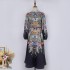 Real time spot Australian design sense early autumn new single breasted exquisite button with belt positioning printed dress