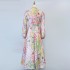 Real time spot Australian new printed buckle single breasted stand up collar lantern sleeve mid length dress with pockets