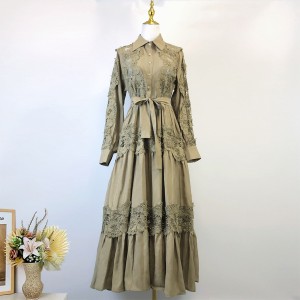 Real time spot Australian new European style lapel design, three-dimensional lace splicing, large swing dress, long skirt, women's clothing