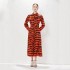 Real time spot new spring and autumn red leopard print dress with pockets, long sleeves, waistband, waist cinching temperament, mid length skirt for women