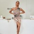 2023 European and American Cross border Sexy Split Shoulder Striped Bandage Dress Single Shoulder Sleeveless Dress for Women