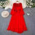 High end temperament square collar lantern sleeves cinched waist slimming A-line irregular dress for female actress elegant big swing long skirt