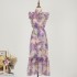 Real time spot holiday fungus edge printed dress embroidered with three-dimensional flowers, heavy-duty fashionable dress+suspender