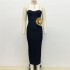 2024 European and American new fashionable three-dimensional gold flower strapless bandage dress, socialite party dress