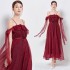 Real time shooting of celebrity's same style one neck lace up waist cinching big swing super fairy red printed strapless dress, long skirt