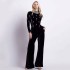 Cross border European and American autumn and winter new high waisted jumpsuit heavy industry nail bead inlaid diamond temperament bandage wide leg pants