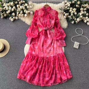 2023 Spring New Women's Clothing Beautiful, niche, tea break, French Campanula style, high-end temperament, floral dress