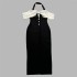 European and American cross-border new black and white contrasting slit hanging neck dress, elegant party dress with socialite temperament, bandage dress