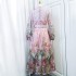 Real time spot Australian light luxury niche fashionable dress with waist cinching and floral print mid length skirt and waist belt trendy