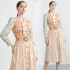 Real shot spot Australian design exquisite diamond buckle splicing ruffle edge embroidery heavy printing dress with belt