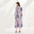 Real shot spot design feeling French retro one-piece dress with printed positioning, lace up, waist cinching, large swing wrap skirt