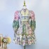 Real shooting spot Australian retro printed exquisite diamond buckle lantern sleeves high waist slimming dress short skirt formal dress