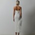 European and American sexy slit strapless side feather bandage slimming elastic party mid length dress dress