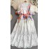 Retro court style bubble short sleeved stand up collar slimming A-line water-soluble hook flower hollow lace dress dress