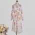 Real shot spot design, star style, same temperament, cotton and linen printed three-dimensional flower tie lantern sleeve long dress