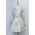 Real time spot Australian autumn new linen V-neck pink lily pattern wide swing dress INS short skirt with belt