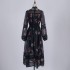 Real time spot Australian design new black printed patchwork lace lace high-end big swing temperament dress