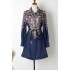 Real shooting spot Australian design lantern sleeves early autumn new style single breasted lapel tie navy blue dress short skirt