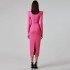 2023 New Spring and Autumn Style Bandage Skirt Square Neck Bull Horn Shoulder Pads Long Sleeve Elastic Slimming Elegant Dress